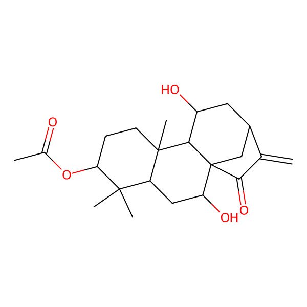 2D Structure of (2,11-Dihydroxy-5,5,9-trimethyl-14-methylidene-15-oxo-6-tetracyclo[11.2.1.01,10.04,9]hexadecanyl) acetate