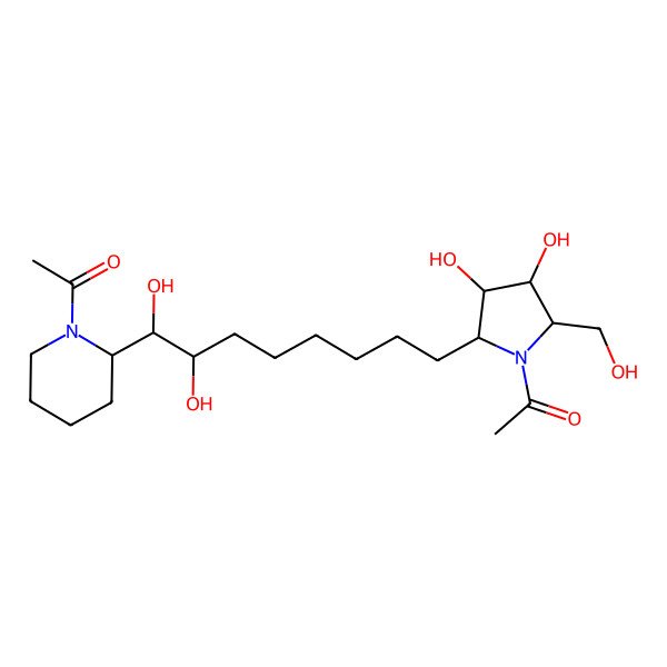 2D Structure of 1-[2-[8-[1-Acetyl-3,4-dihydroxy-5-(hydroxymethyl)pyrrolidin-2-yl]-1,2-dihydroxyoctyl]piperidin-1-yl]ethanone