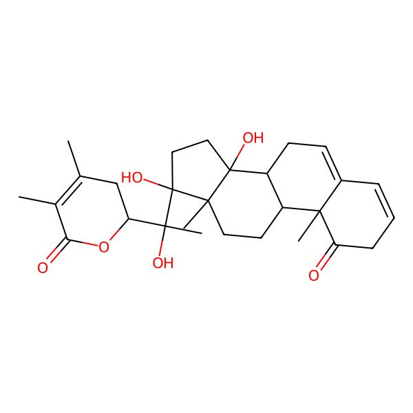 2D Structure of (2R)-2-[(1S)-1-[(8R,9S,10R,13S,14R,17R)-14,17-dihydroxy-10,13-dimethyl-1-oxo-2,7,8,9,11,12,15,16-octahydrocyclopenta[a]phenanthren-17-yl]-1-hydroxyethyl]-4,5-dimethyl-2,3-dihydropyran-6-one
