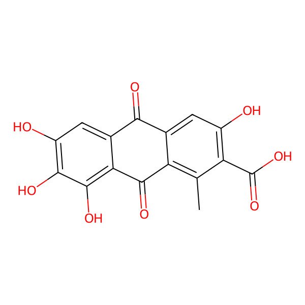 2D Structure of 3,6,7,8-Tetrahydroxy-1-methyl-9,10-dioxoanthracene-2-carboxylic acid