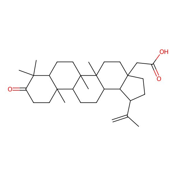 2D Structure of 2-(5a,5b,8,8,11a-pentamethyl-9-oxo-1-prop-1-en-2-yl-2,3,4,5,6,7,7a,10,11,11b,12,13,13a,13b-tetradecahydro-1H-cyclopenta[a]chrysen-3a-yl)acetic acid