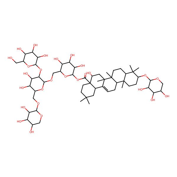 2D Structure of [6-[[4,5-Dihydroxy-3-[3,4,5-trihydroxy-6-(hydroxymethyl)oxan-2-yl]oxy-6-[(3,4,5-trihydroxyoxan-2-yl)oxymethyl]oxan-2-yl]oxymethyl]-3,4,5-trihydroxyoxan-2-yl] 5-hydroxy-2,2,6a,6b,9,9,12a-heptamethyl-10-(3,4,5-trihydroxyoxan-2-yl)oxy-1,3,4,5,6,6a,7,8,8a,10,11,12,13,14b-tetradecahydropicene-4a-carboxylate