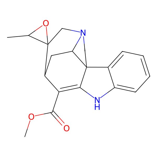 2D Structure of Methyl 3'-methylspiro[8,14-diazapentacyclo[9.5.2.01,9.02,7.014,17]octadeca-2,4,6,9-tetraene-12,2'-oxirane]-10-carboxylate