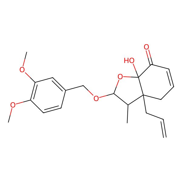 2D Structure of (2R,3S,3aR,7aS)-2-[(3,4-dimethoxyphenyl)methoxy]-7a-hydroxy-3-methyl-3a-prop-2-enyl-3,4-dihydro-2H-1-benzofuran-7-one