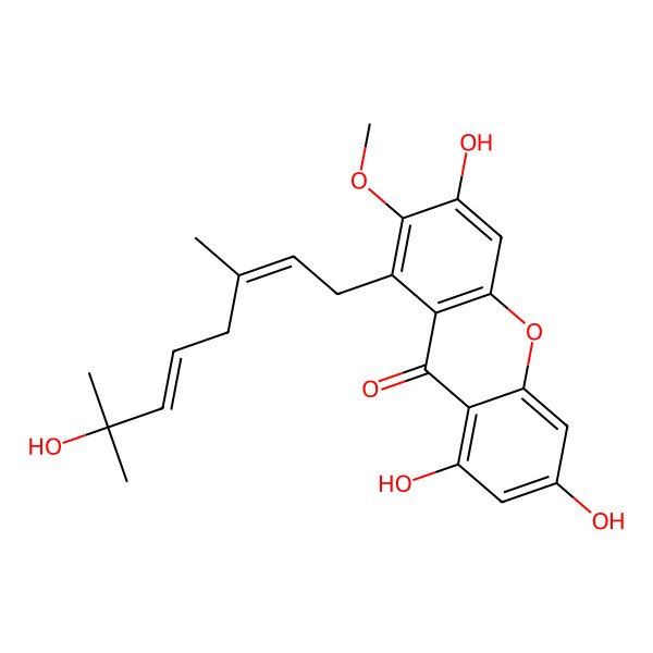 2D Structure of 3,6,8-Trihydroxy-1-(7-hydroxy-3,7-dimethylocta-2,5-dienyl)-2-methoxyxanthen-9-one