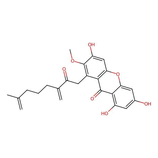 2D Structure of 3,6,8-Trihydroxy-2-methoxy-1-(7-methyl-3-methylidene-2-oxooct-7-enyl)xanthen-9-one