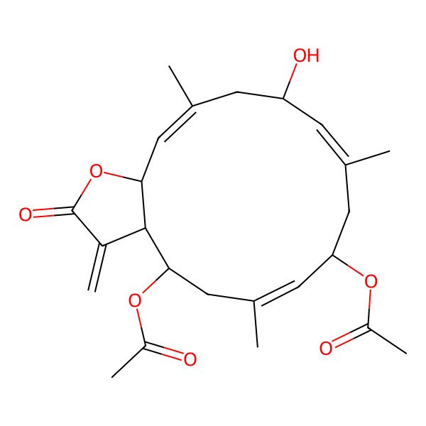 2D Structure of (4-Acetyloxy-12-hydroxy-6,10,14-trimethyl-3-methylidene-2-oxo-3a,4,5,8,9,12,13,15a-octahydrocyclotetradeca[b]furan-8-yl) acetate