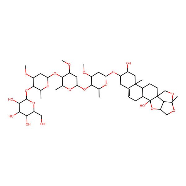 2D Structure of 2-[6-[6-[6-[(7,14-Dihydroxy-5,19-dimethyl-15,18,20-trioxahexacyclo[14.5.1.01,14.04,13.05,10.019,22]docos-10-en-8-yl)oxy]-4-methoxy-2-methyloxan-3-yl]oxy-4-methoxy-2-methyloxan-3-yl]oxy-4-methoxy-2-methyloxan-3-yl]oxy-6-(hydroxymethyl)oxane-3,4,5-triol