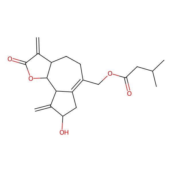 2D Structure of [(3aS,8S,9aR,9bS)-8-hydroxy-3,9-dimethylidene-2-oxo-4,5,7,8,9a,9b-hexahydro-3aH-azuleno[4,5-b]furan-6-yl]methyl 3-methylbutanoate