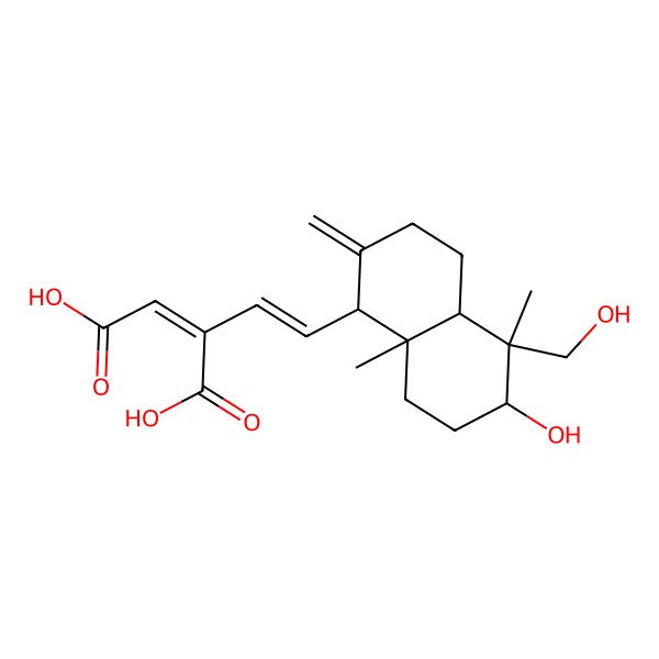 2D Structure of (Z)-2-[(E)-2-[(1R,4aS,5R,6R,8aS)-6-hydroxy-5-(hydroxymethyl)-5,8a-dimethyl-2-methylidene-3,4,4a,6,7,8-hexahydro-1H-naphthalen-1-yl]ethenyl]but-2-enedioic acid