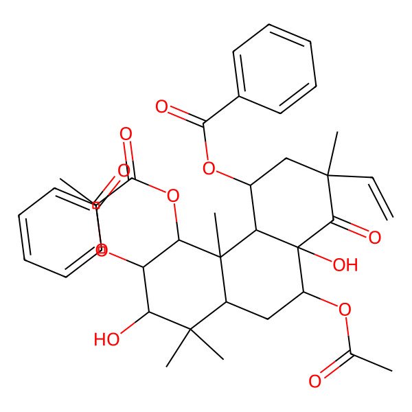 2D Structure of (6,10-diacetyloxy-5-benzoyloxy-2-ethenyl-7,10a-dihydroxy-2,4b,8,8-tetramethyl-1-oxo-4,4a,5,6,7,8a,9,10-octahydro-3H-phenanthren-4-yl) benzoate 2D Structure of (6,10-diacetyloxy-5-benzoyloxy-2-ethenyl-7,10a-dihydroxy-2,4b,8,8-tetramethyl-1-oxo-4,4a,5,6,7,8a,9,10-octahydro-3H-phenanthren-4-yl) benzoate
