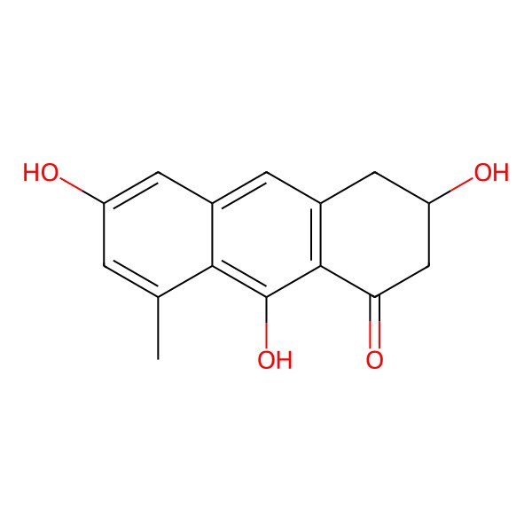 2D Structure of (-)-3,4-Dihydro-3,6,9-trihydroxy-8-methylanthracen-1(2h)-one