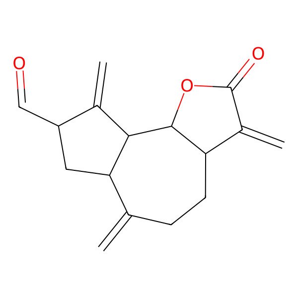 2D Structure of 3,6,9-Trimethylidene-2-oxo-3a,4,5,6a,7,8,9a,9b-octahydroazuleno[4,5-b]furan-8-carbaldehyde