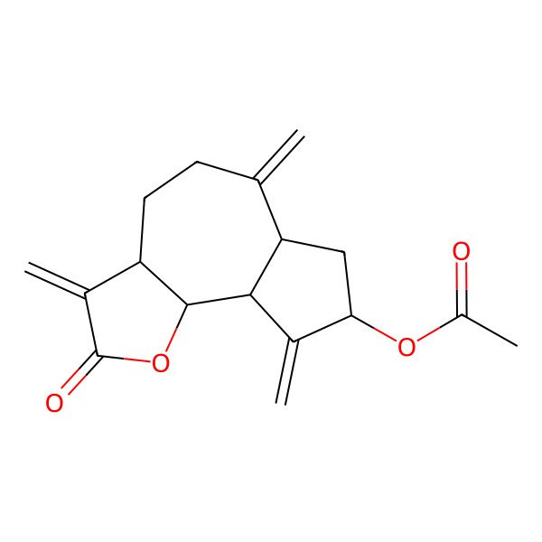 2D Structure of (3,6,9-Trimethylidene-2-oxo-3a,4,5,6a,7,8,9a,9b-octahydroazuleno[4,5-b]furan-8-yl) acetate