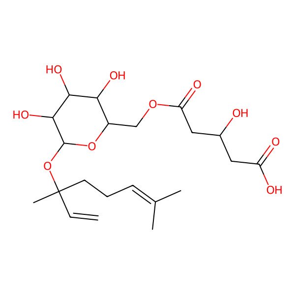 2D Structure of (3R)-5-[[(2R,3S,4S,5R,6S)-6-[(3S)-3,7-dimethylocta-1,6-dien-3-yl]oxy-3,4,5-trihydroxyoxan-2-yl]methoxy]-3-hydroxy-5-oxopentanoic acid