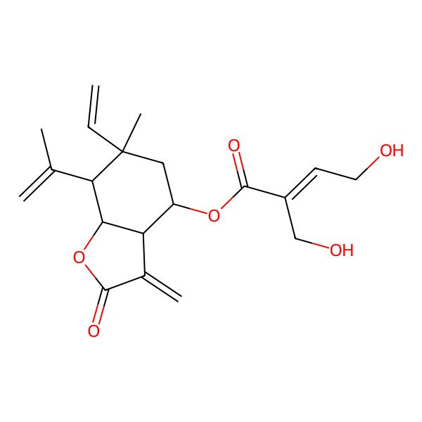 2D Structure of (6-ethenyl-6-methyl-3-methylidene-2-oxo-7-prop-1-en-2-yl-4,5,7,7a-tetrahydro-3aH-1-benzofuran-4-yl) 4-hydroxy-2-(hydroxymethyl)but-2-enoate 2D Structure of (6-ethenyl-6-methyl-3-methylidene-2-oxo-7-prop-1-en-2-yl-4,5,7,7a-tetrahydro-3aH-1-benzofuran-4-yl) 4-hydroxy-2-(hydroxymethyl)but-2-enoate