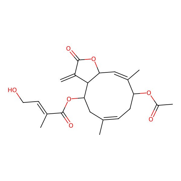 2D Structure of [(3aR,4R,6Z,9S,10Z,11aR)-9-acetyloxy-6,10-dimethyl-3-methylidene-2-oxo-3a,4,5,8,9,11a-hexahydrocyclodeca[b]furan-4-yl] (Z)-4-hydroxy-2-methylbut-2-enoate
