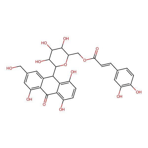 2D Structure of [3,4,5-trihydroxy-6-[1,4,5-trihydroxy-7-(hydroxymethyl)-10-oxo-9H-anthracen-9-yl]oxan-2-yl]methyl 3-(3,4-dihydroxyphenyl)prop-2-enoate