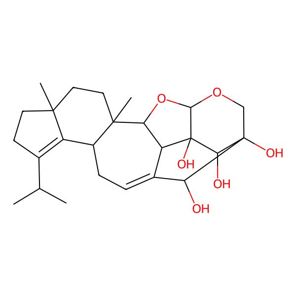 2D Structure of (4R,9R,15S,18S,19S,20R,21R)-9,12-dimethyl-6-propan-2-yl-14,16-dioxahexacyclo[16.3.1.04,12.05,9.013,21.015,20]docosa-1,5-diene-18,19,20,22-tetrol