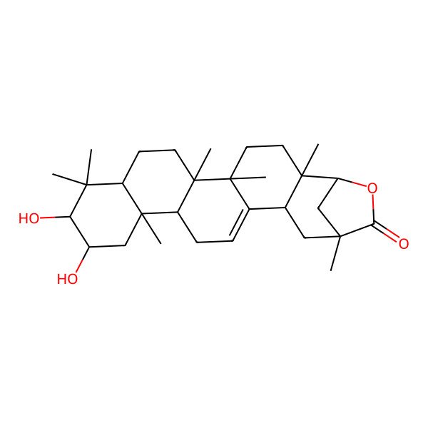 2D Structure of (1S,2R,5S,6R,9R,11R,12R,14R,15R,19S,21S)-11,12-dihydroxy-2,5,6,10,10,14,21-heptamethyl-23-oxahexacyclo[19.2.1.02,19.05,18.06,15.09,14]tetracos-17-en-22-one