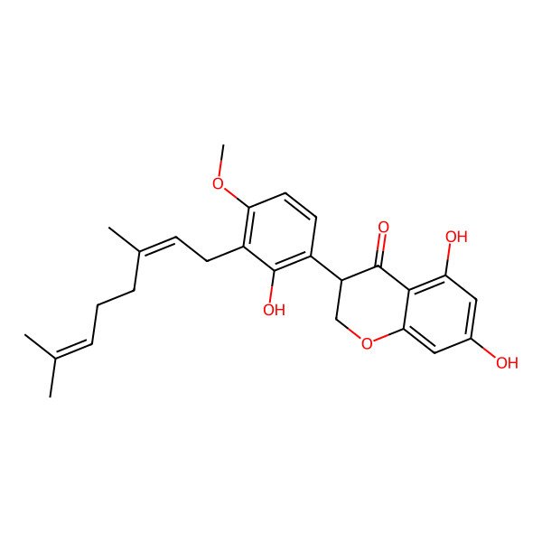 2D Structure of (3S)-3-[3-[(2E)-3,7-dimethylocta-2,6-dienyl]-2-hydroxy-4-methoxyphenyl]-5,7-dihydroxy-2,3-dihydrochromen-4-one