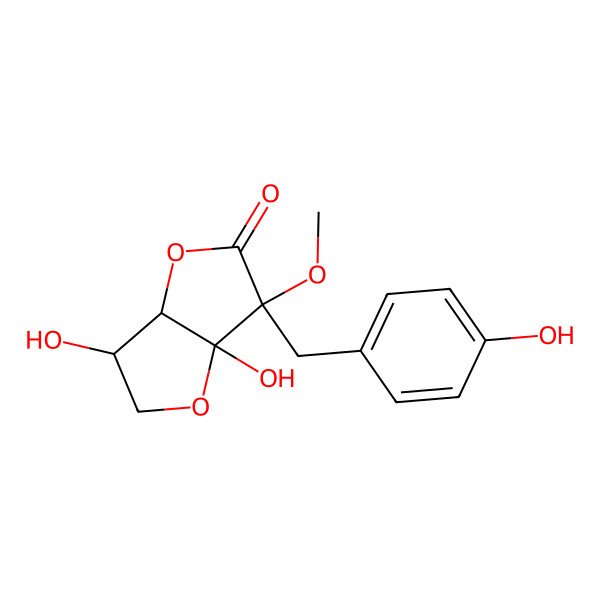 2D Structure of 3,6a-dihydroxy-6-[(4-hydroxyphenyl)methyl]-6-methoxy-3,3a-dihydro-2H-furo[3,2-b]furan-5-one