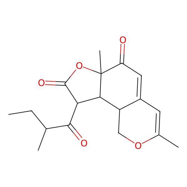 2D Structure of 3,6a-Dimethyl-9-(2-methylbutanoyl)-1,9,9a,9b-tetrahydrofuro[2,3-h]isochromene-6,8-dione