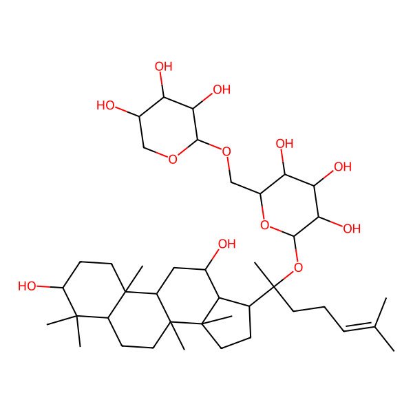 2D Structure of 2-[2-(3,12-dihydroxy-4,4,8,10,14-pentamethyl-2,3,5,6,7,9,11,12,13,15,16,17-dodecahydro-1H-cyclopenta[a]phenanthren-17-yl)-6-methylhept-5-en-2-yl]oxy-6-[(3,4,5-trihydroxyoxan-2-yl)oxymethyl]oxane-3,4,5-triol