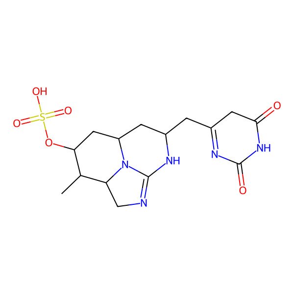 2D Structure of [10-[(2,6-dioxo-5H-pyrimidin-4-yl)methyl]-5-methyl-2,11,12-triazatricyclo[6.3.1.04,12]dodec-1-en-6-yl] hydrogen sulfate