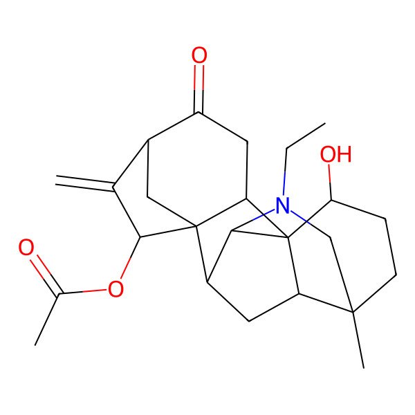 2D Structure of (11-Ethyl-16-hydroxy-13-methyl-6-methylidene-4-oxo-11-azahexacyclo[7.7.2.15,8.01,10.02,8.013,17]nonadecan-7-yl) acetate