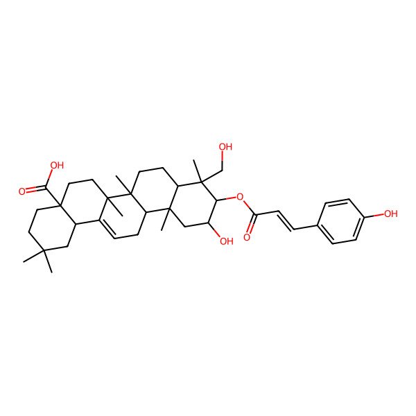 2D Structure of 11-Hydroxy-9-(hydroxymethyl)-10-[3-(4-hydroxyphenyl)prop-2-enoyloxy]-2,2,6a,6b,9,12a-hexamethyl-1,3,4,5,6,6a,7,8,8a,10,11,12,13,14b-tetradecahydropicene-4a-carboxylic acid