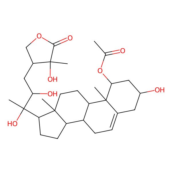 2D Structure of [(1S,3R,8S,9S,10R,13S,14S,17S)-17-[(2R,3R)-2,3-dihydroxy-4-[(3R,4S)-4-hydroxy-4-methyl-5-oxooxolan-3-yl]butan-2-yl]-3-hydroxy-10,13-dimethyl-2,3,4,7,8,9,11,12,14,15,16,17-dodecahydro-1H-cyclopenta[a]phenanthren-1-yl] acetate