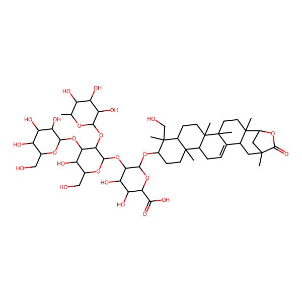 2D Structure of (2S,3S,4S,5R,6R)-3,4-dihydroxy-5-[(2S,3R,4S,5R,6R)-5-hydroxy-6-(hydroxymethyl)-4-[(2S,3R,4S,5S,6R)-3,4,5-trihydroxy-6-(hydroxymethyl)oxan-2-yl]oxy-3-[(2S,3R,4R,5R,6S)-3,4,5-trihydroxy-6-methyloxan-2-yl]oxyoxan-2-yl]oxy-6-[[(1R,2R,5S,6R,9R,10S,11S,14R,15R,19S,21R)-10-(hydroxymethyl)-2,5,6,10,14,21-hexamethyl-22-oxo-23-oxahexacyclo[19.2.1.02,19.05,18.06,15.09,14]tetracos-17-en-11-yl]oxy]oxane-2-carboxylic acid