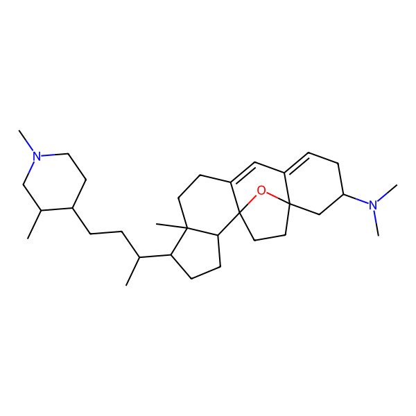 2D Structure of (1S,2R,5R,6R,14R,16R)-5-[(2S)-4-[(3S,4R)-1,3-dimethylpiperidin-4-yl]butan-2-yl]-N,N,6-trimethyl-19-oxapentacyclo[14.2.1.01,9.02,6.011,16]nonadeca-9,11-dien-14-amine
