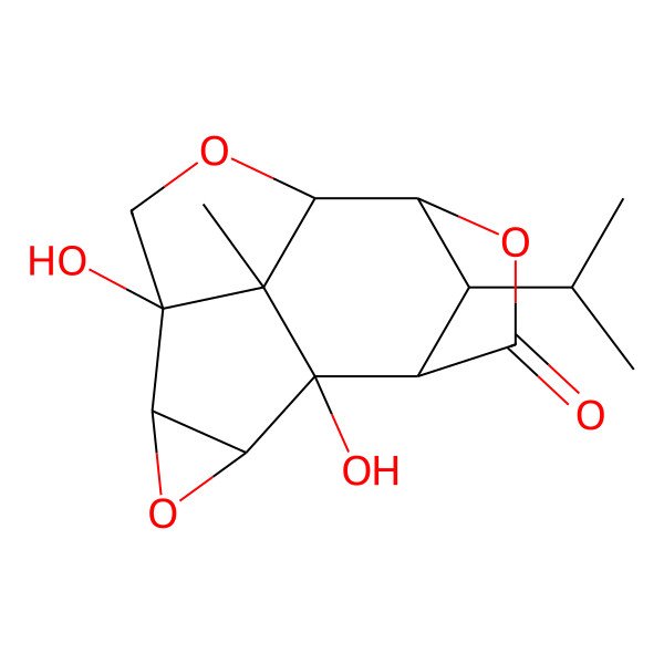2D Structure of 1,5-Dihydroxy-13-methyl-14-propan-2-yl-3,7,10-trioxapentacyclo[6.4.1.19,12.02,4.05,13]tetradecan-11-one
