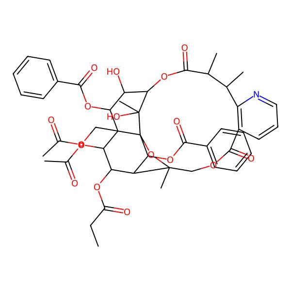 2D Structure of [(1S,3R,13S,14S,17S,18R,19R,20S,21S,22R,23R,24R,25S)-21-acetyloxy-20-(acetyloxymethyl)-19-benzoyloxy-18,25-dihydroxy-3,13,14,25-tetramethyl-6,15-dioxo-22-propanoyloxy-2,5,16-trioxa-11-azapentacyclo[15.7.1.01,20.03,23.07,12]pentacosa-7(12),8,10-trien-24-yl] benzoate