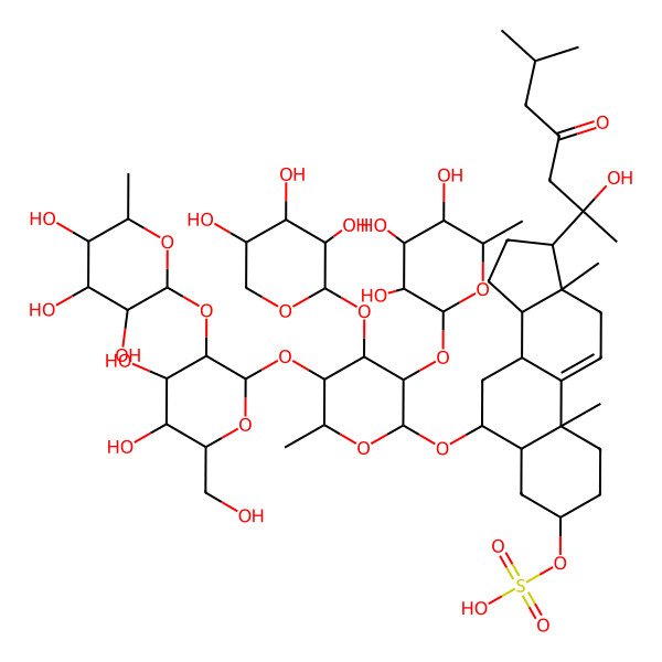 2D Structure of [(3S,5S,6S,8S,10S,13S,14S,17S)-6-[(2R,3R,4S,5R,6R)-5-[(2S,3R,4S,5R,6R)-4,5-dihydroxy-6-(hydroxymethyl)-3-[(2S,3R,4S,5S,6R)-3,4,5-trihydroxy-6-methyloxan-2-yl]oxyoxan-2-yl]oxy-6-methyl-3-[(2S,3R,4S,5S,6R)-3,4,5-trihydroxy-6-methyloxan-2-yl]oxy-4-[(2S,3R,4S,5R)-3,4,5-trihydroxyoxan-2-yl]oxyoxan-2-yl]oxy-17-[(2S)-2-hydroxy-6-methyl-4-oxoheptan-2-yl]-10,13-dimethyl-2,3,4,5,6,7,8,12,14,15,16,17-dodecahydro-1H-cyclopenta[a]phenanthren-3-yl] hydrogen sulfate