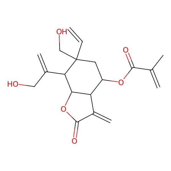 2D Structure of [(3aR,4S,6R,7S,7aR)-6-ethenyl-6-(hydroxymethyl)-7-(3-hydroxyprop-1-en-2-yl)-3-methylidene-2-oxo-4,5,7,7a-tetrahydro-3aH-1-benzofuran-4-yl] 2-methylprop-2-enoate