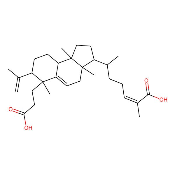 2D Structure of (Z,6S)-6-[(3R,3aR,6S,7S,9aS,9bS)-6-(2-carboxyethyl)-3a,6,9b-trimethyl-7-prop-1-en-2-yl-1,2,3,4,7,8,9,9a-octahydrocyclopenta[a]naphthalen-3-yl]-2-methylhept-2-enoic acid