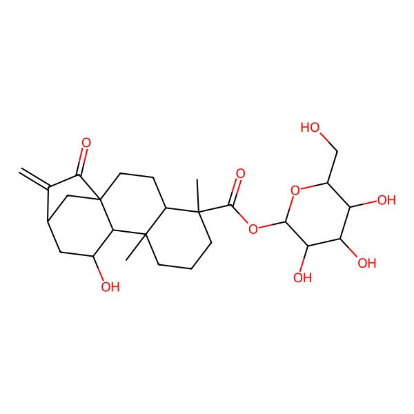 2D Structure of [3,4,5-trihydroxy-6-(hydroxymethyl)oxan-2-yl] (1R,4S,5R,9R,10S)-11-hydroxy-5,9-dimethyl-14-methylidene-15-oxotetracyclo[11.2.1.01,10.04,9]hexadecane-5-carboxylate