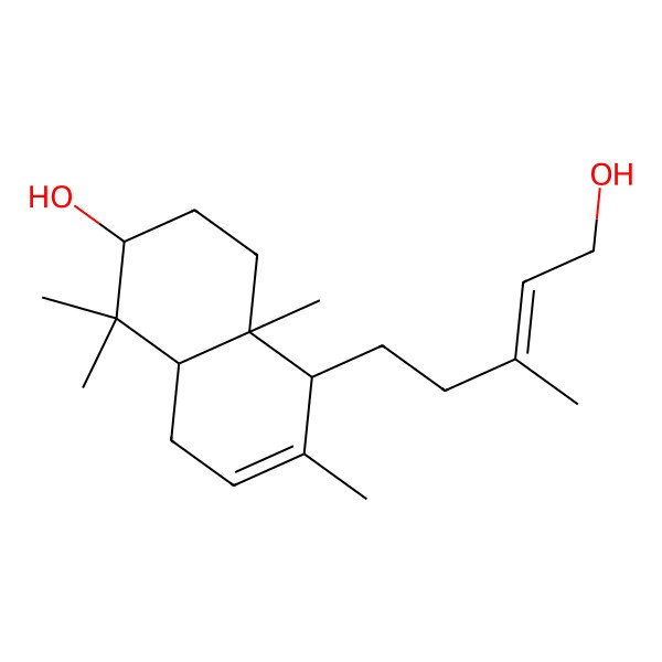 2D Structure of (2S,4aS,5R,8aS)-5-[(E)-5-hydroxy-3-methylpent-3-enyl]-1,1,4a,6-tetramethyl-2,3,4,5,8,8a-hexahydronaphthalen-2-ol