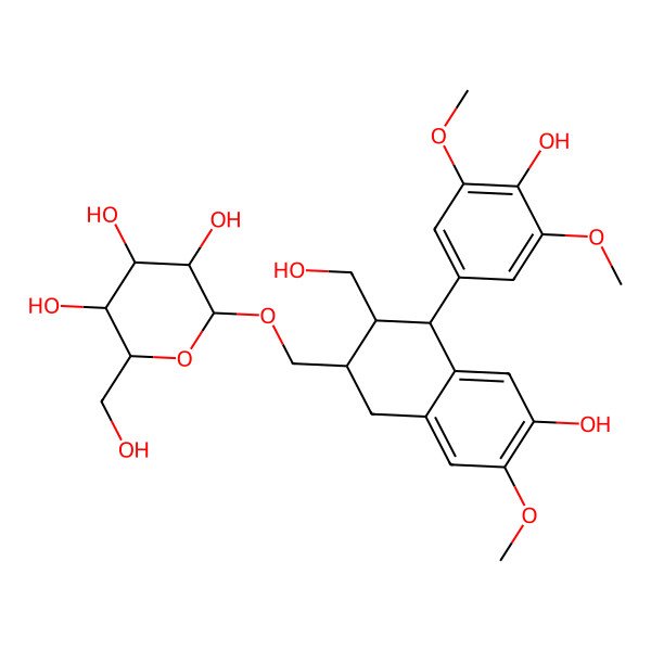 2D Structure of (2R,3R,4S,5S,6R)-2-[[(2S,3S,4R)-6-hydroxy-4-(4-hydroxy-3,5-dimethoxyphenyl)-3-(hydroxymethyl)-7-methoxy-1,2,3,4-tetrahydronaphthalen-2-yl]methoxy]-6-(hydroxymethyl)oxane-3,4,5-triol