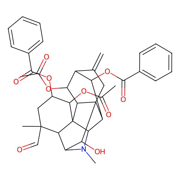 2D Structure of [(1R,2R,3S,4S,5S,7R,8S,9R,11R,12S,13R,14R,17S,18S)-4,18-diacetyloxy-13-benzoyloxy-7-formyl-17-hydroxy-7,10-dimethyl-15-methylidene-10-azahexacyclo[7.7.1.12,14.01,12.03,8.03,11]octadecan-5-yl] benzoate