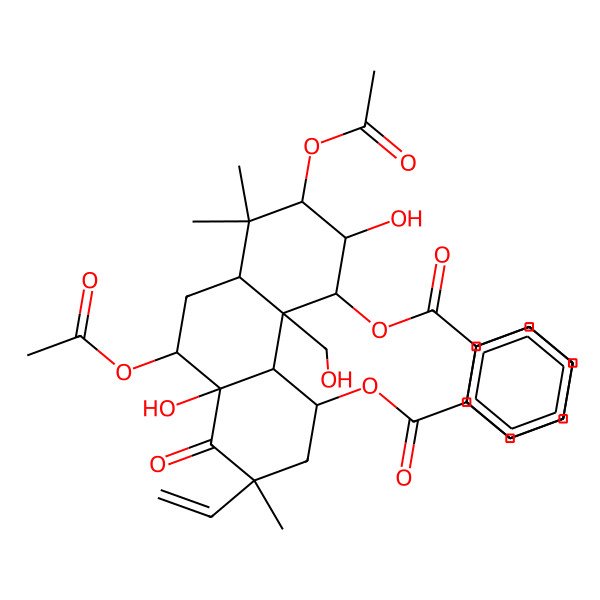 2D Structure of [7,10-diacetyloxy-5-benzoyloxy-2-ethenyl-6,10a-dihydroxy-4b-(hydroxymethyl)-2,8,8-trimethyl-1-oxo-4,4a,5,6,7,8a,9,10-octahydro-3H-phenanthren-4-yl] benzoate