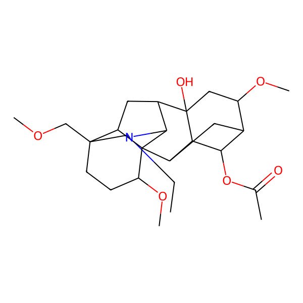 2D Structure of [(1S,2R,3R,4R,5R,6S,8S,9S,10R,13S,16S,17R)-11-ethyl-8-hydroxy-6,16-dimethoxy-13-(methoxymethyl)-11-azahexacyclo[7.7.2.12,5.01,10.03,8.013,17]nonadecan-4-yl] acetate