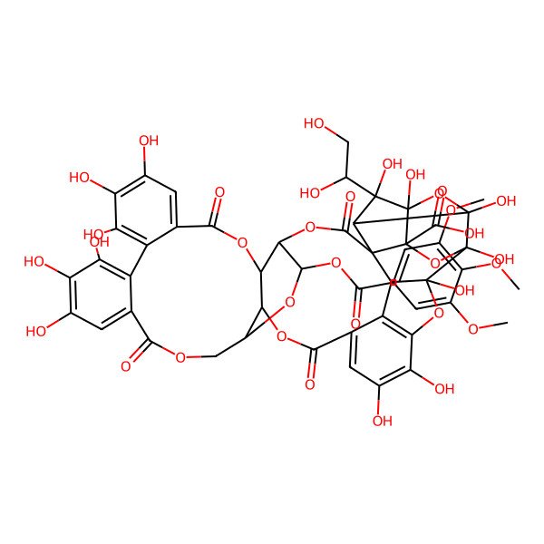 2D Structure of (1R,2R,5R,6S,8R,26S,27R,36R,37R,38S,40S,41R,43R,44S)-44-[(1S)-1,2-dihydroxyethyl]-14,15,16,19,20,21,32,33,37,38,41,43,44-tridecahydroxy-3,11,24,29-tetraoxo-6-(3,4,5-trimethoxybenzoyl)oxy-4,7,10,25,28,39,42,45-octaoxaundecacyclo[39.2.1.134,37.02,36.02,40.05,26.08,27.012,17.018,23.030,35.038,43]pentatetraconta-12,14,16,18,20,22,30,32,34-nonaene-40-carboxylic acid