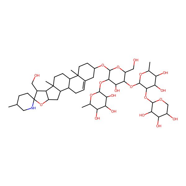 2D Structure of (2S,3R,4R,5R,6S)-2-[(2R,3R,4S,5R,6R)-5-[(2S,3R,4R,5R,6S)-4,5-dihydroxy-6-methyl-3-[(2S,3R,4S,5R)-3,4,5-trihydroxyoxan-2-yl]oxyoxan-2-yl]oxy-4-hydroxy-6-(hydroxymethyl)-2-[(1S,2S,4S,5'R,6R,7R,8R,9S,12S,13R,16S)-7-(hydroxymethyl)-5',9,13-trimethylspiro[5-oxapentacyclo[10.8.0.02,9.04,8.013,18]icos-18-ene-6,2'-piperidine]-16-yl]oxyoxan-3-yl]oxy-6-methyloxane-3,4,5-triol