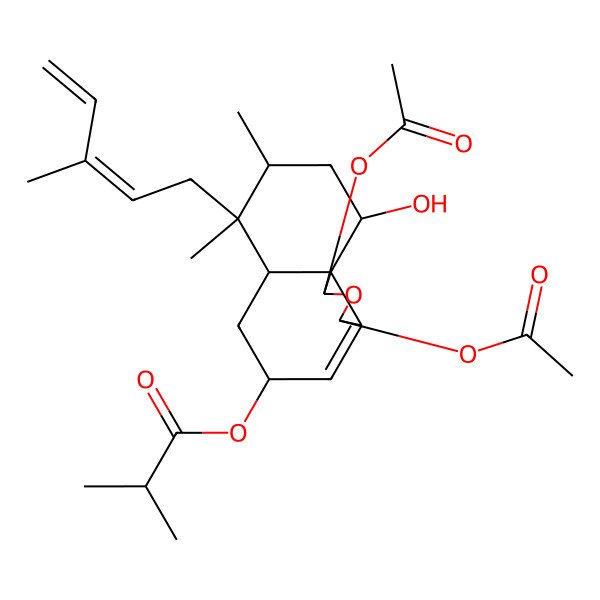 2D Structure of [(1S,3R,5S,6aS,7R,8R,10S,10aS)-1,3-diacetyloxy-10-hydroxy-7,8-dimethyl-7-[(2E)-3-methylpenta-2,4-dienyl]-1,3,5,6,6a,8,9,10-octahydrobenzo[d][2]benzofuran-5-yl] 2-methylpropanoate