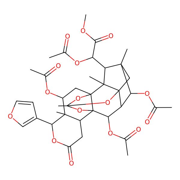 2D Structure of methyl (2S)-2-acetyloxy-2-[(1R,2R,6S,7S,8S,10S,12S,14S,15R,16S,17R,18R,19S,20R)-8,18,20-triacetyloxy-6-(furan-3-yl)-7,12,15,17-tetramethyl-4-oxo-5,11,13,21-tetraoxaheptacyclo[10.8.1.114,17.01,10.02,7.010,15.014,19]docosan-16-yl]acetate