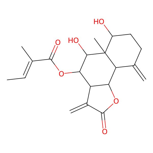 2D Structure of [(3aS,4R,5R,5aR,6R,9aS,9bR)-5,6-dihydroxy-5a-methyl-3,9-dimethylidene-2-oxo-3a,4,5,6,7,8,9a,9b-octahydrobenzo[g][1]benzofuran-4-yl] (Z)-2-methylbut-2-enoate